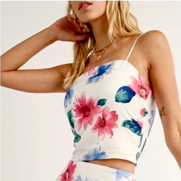 SADIE & SAGE  Sunset Mood Smocked TANK In White Combo Top Floral Size SMALL - Picture 1 of 13